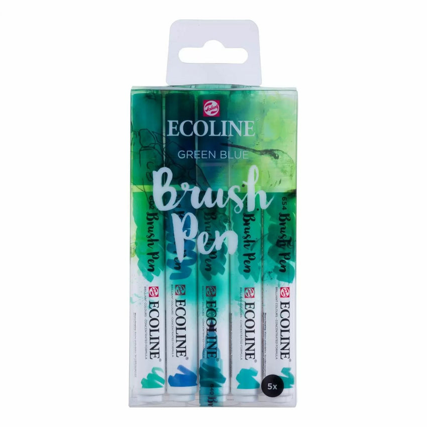 SET 5 GREEN BLUE BRUSH PEN ECOLINE TALENS