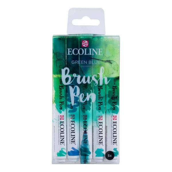 SET 5 GREEN BLUE BRUSH PEN ECOLINE TALENS